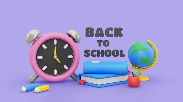 Free PSD back to school mock-up with 3d render school supplies