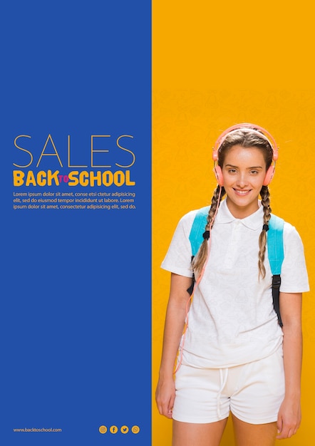 Free PSD back to school sales poster with teenager girl 