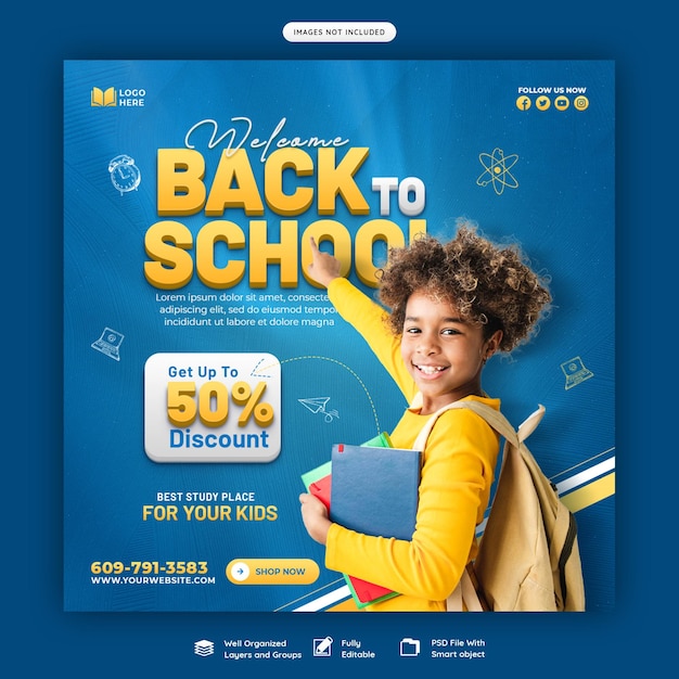 Back to school social media banner or Instagram post template