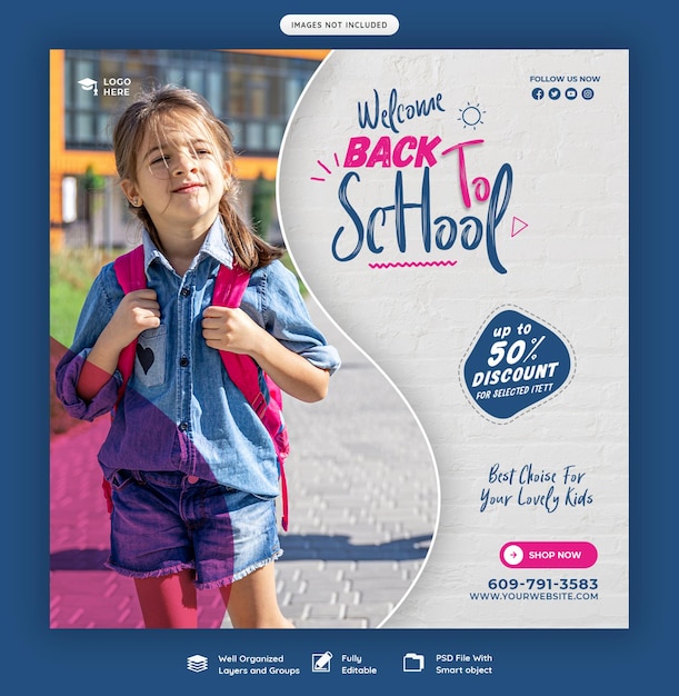 Back to school social media post banner template