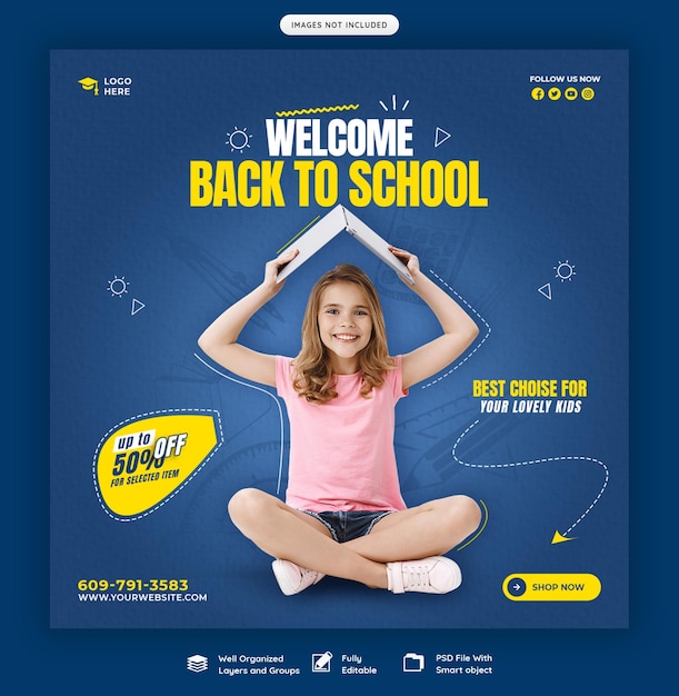 Free PSD back to school social media post banner template