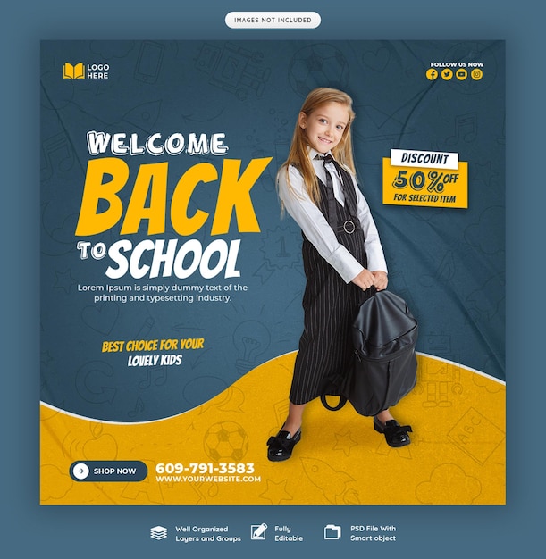 Free PSD back to school social media post banner template