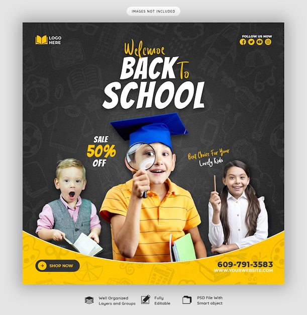 Free PSD back to school social media post banner template