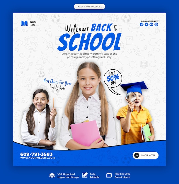 Free PSD back to school social media post banner template