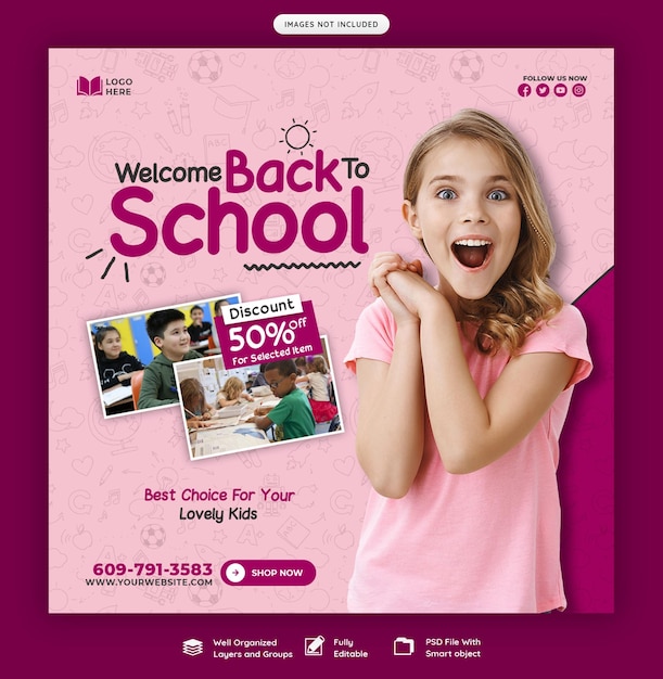 Back to school social media post banner template