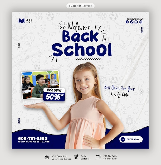 Back to school social media post banner template