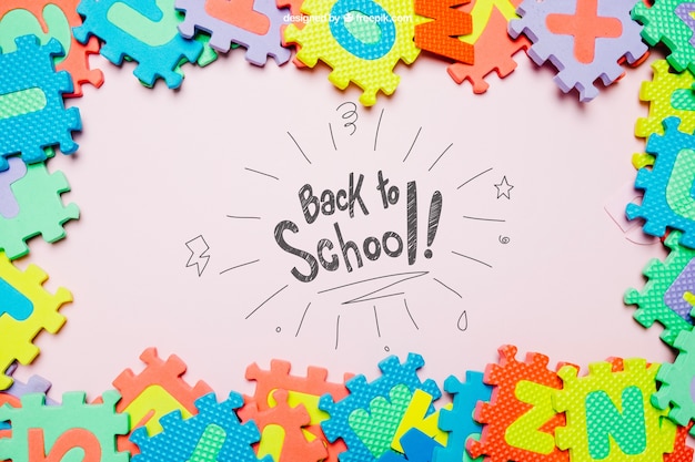 Back to school template with jigsaw