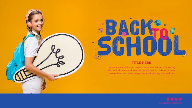 Free PSD back to school template with smiling teenager girl