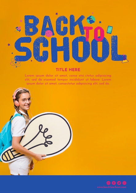 Free PSD back to school template with smiling teenager girl