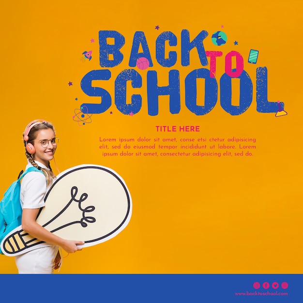 Free PSD back to school template with smiling teenager girl