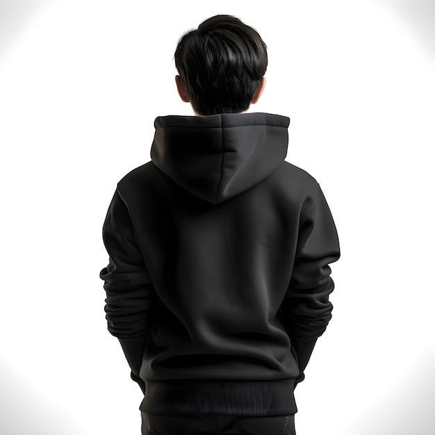 Free PSD back view of a young man in black hoodie isolated on white background