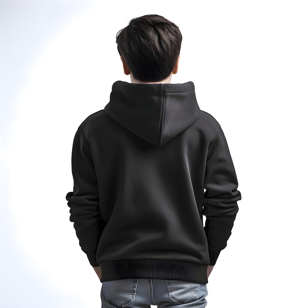 Free PSD back view of a young man in black hoodie isolated on white background