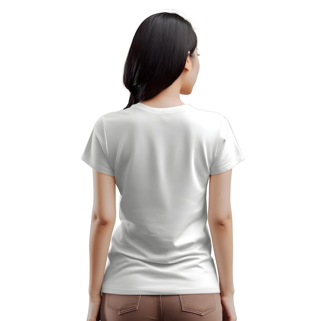 Free PSD back view of young woman in blank white t shirt isolated on white background