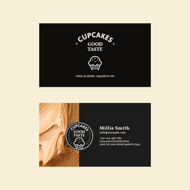 Free PSD bakery business card template psd in black with frosting texture