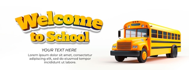 Free PSD banner of 3d toy bus isolated with text on white background