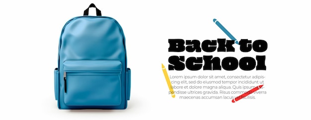 Free PSD banner of blue school bag on white background