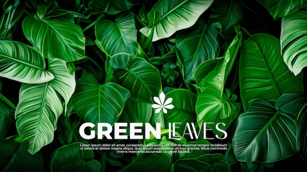 Free PSD banner composition of tropical green leaves with text