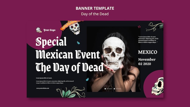 Free PSD banner day of the dead template