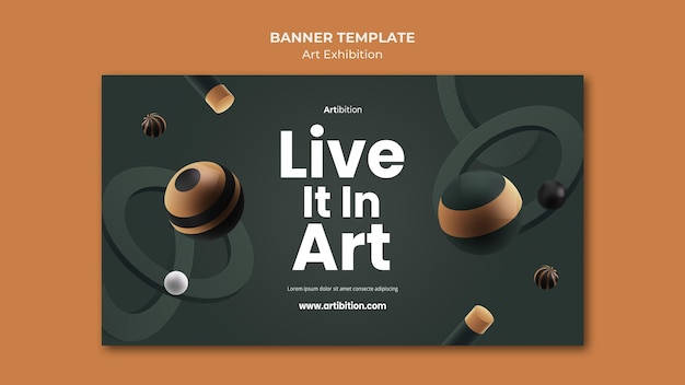 Free PSD banner template for art exhibition with geometric shapes