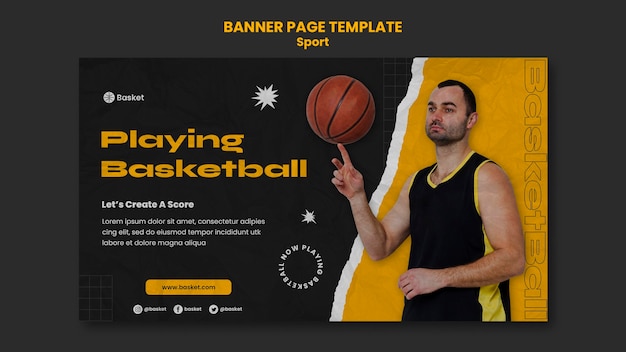 Banner template for basketball game with male player