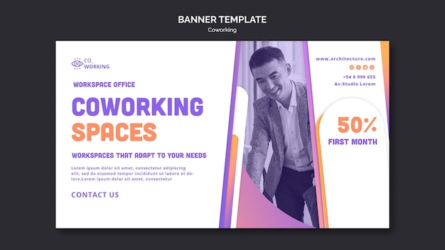 Free PSD banner template for coworking space