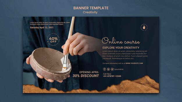 Banner template for creative pottery workshop with woman