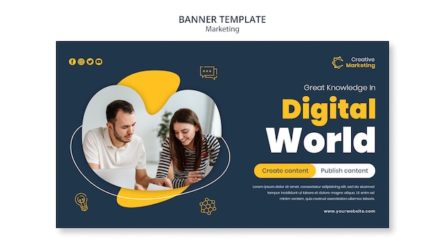 Banner template design with digital world