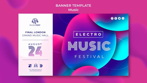 Free PSD banner template for electro music festival with neon liquid effect shapes