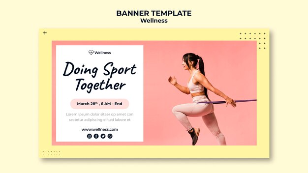 Banner template for health and wellbeing with woman doing fitness