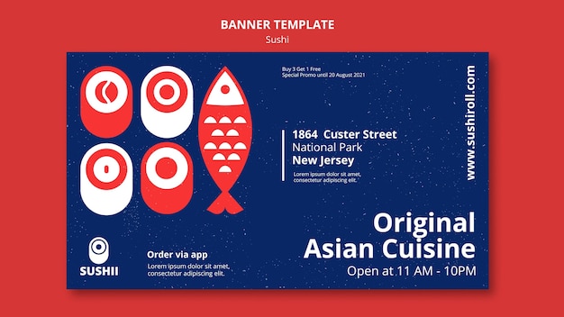 Free PSD banner template for japanese food festival with sushi