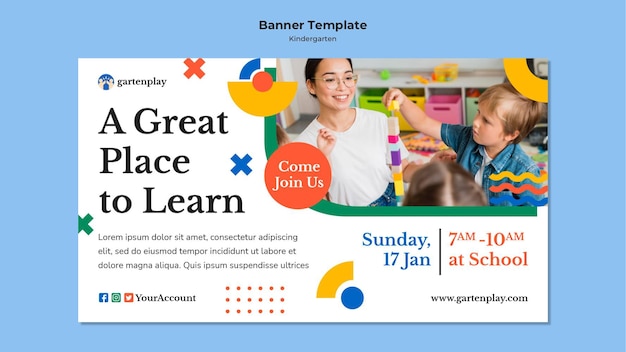 Free PSD banner template for kindergarten with children