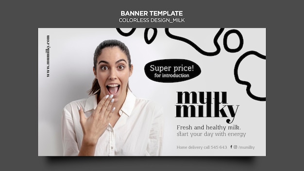 Free PSD banner template for milk with colorless design