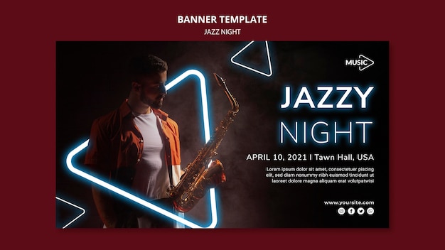 Banner template for neon jazz night event