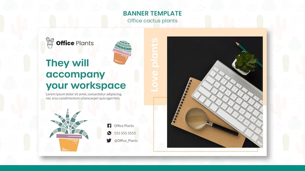 Free PSD banner template for office workspace plants