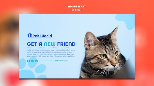 Banner template for pet adoption with cat