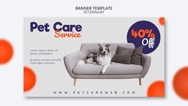 Free PSD banner template for pet care with dog sitting on couch