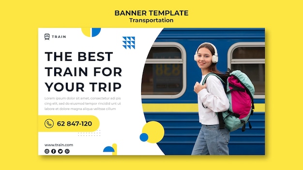 Free PSD banner template for public transportation by train with woman