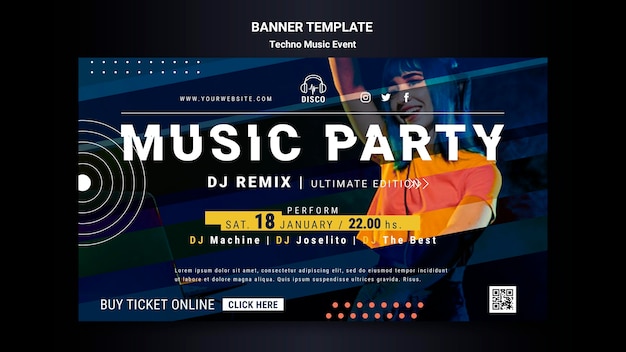 Free PSD banner template for techno music night party