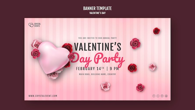 Free PSD banner template for valentine's day with heart and red roses