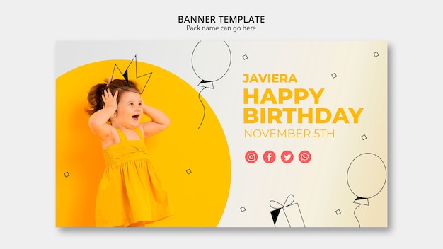 Free PSD banner template with happy birthday