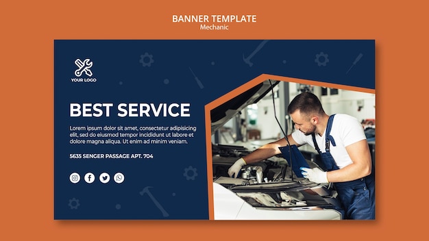 Banner template with mechanic at work