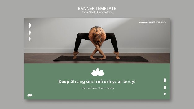 Banner template with woman practicing yoga