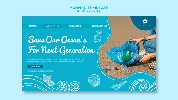 Free PSD banner template with world ocean day design