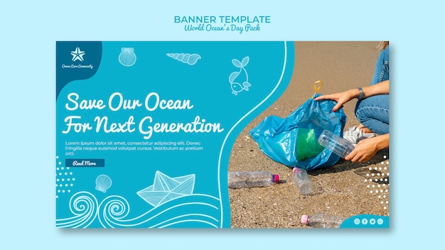 Free PSD banner template with world ocean day