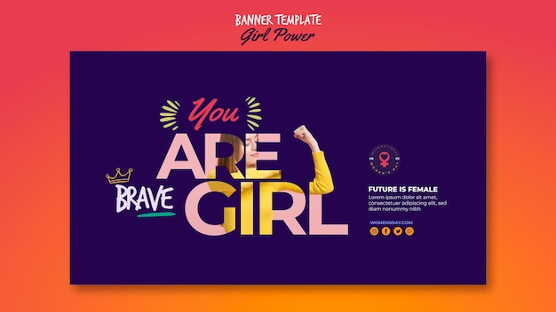 Free PSD banner template for women's day with empowering words