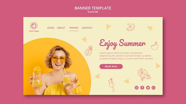 Free PSD banner with summer party template design