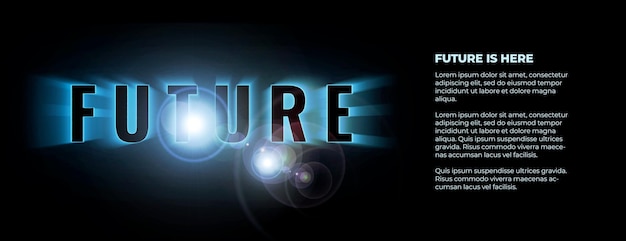 Free PSD banner with word future with reflections and lights on a black background