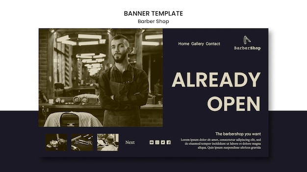 Barber shop banner template with photo