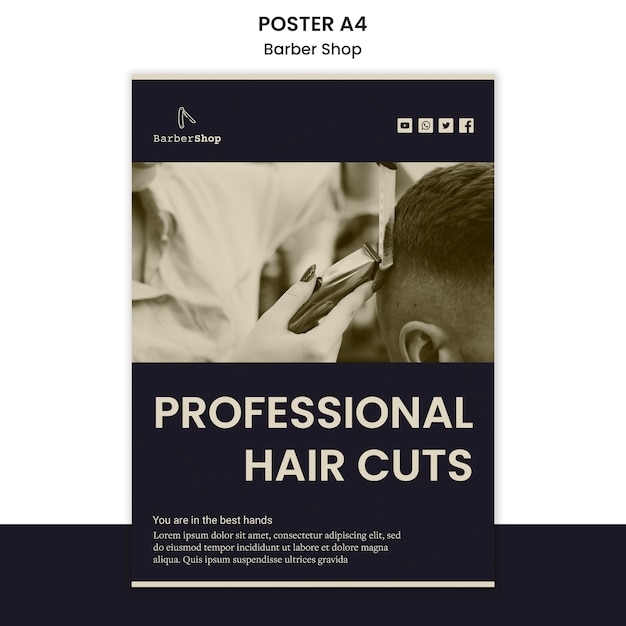 Free PSD barber shop poster template with picture