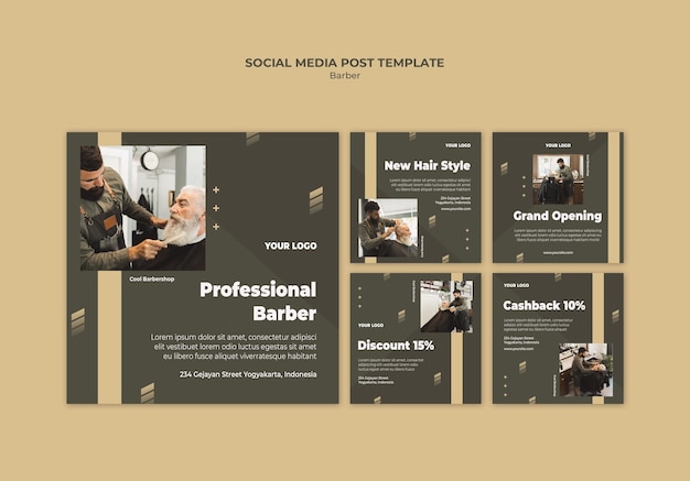 Barber shop social media post template